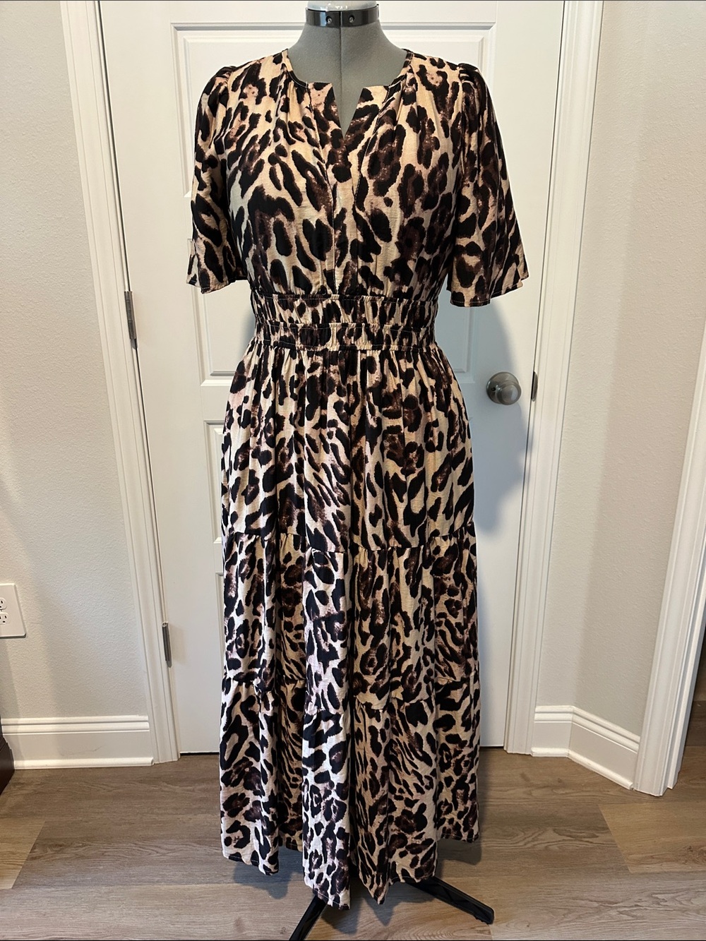 She + Sky Leopard Print Maxi Dress in Beige and Black